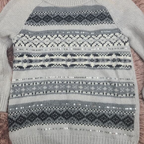 Old Navy Grey Fair Isle Sequin Sweater Women's Small - Picture 4 of 7